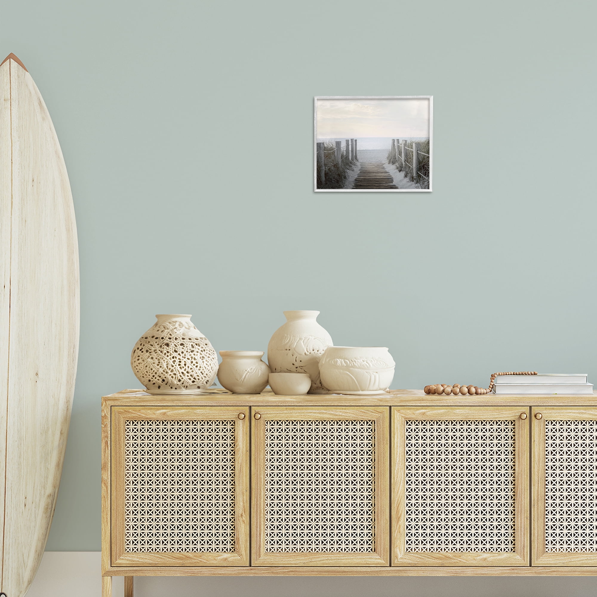 Stupell Industries Boardwalk Steps to Beach Landscape Photography White Framed Art Print Wall Art, 14 x 11