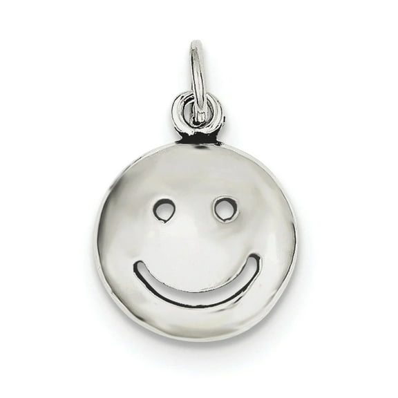 925 Sterling Silver Concave Oxidized Smiley Face Charm 24x15mm Wide Pendant Necklace for Women