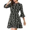 thumbnail image 5 of INSPIRE CHIC Women's Floral Bell 3/4 Sleeves Tie Neck Ruffle Hem Dresses, 5 of 6