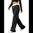 thumbnail image 3 of Pantalones Deportivos Anchos con Cintura de Contraste de Color y Hebilla de Cordón para Mujer. Negro L, 3 of 8