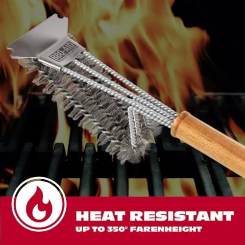 All Angles BBQ Grill Brush for Outdoor Grill – Cleans All Angles, Large Wooden Handle, and Stainless Steel Bristles - BBQ Brush for Grill Cleaning – Grill Cleaner Brush Safe for BBQ and Grill