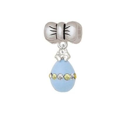 Easter Egg Bead - Light Blue Easter Egg with Multicolored Crystal Band - Bow Charm Bead