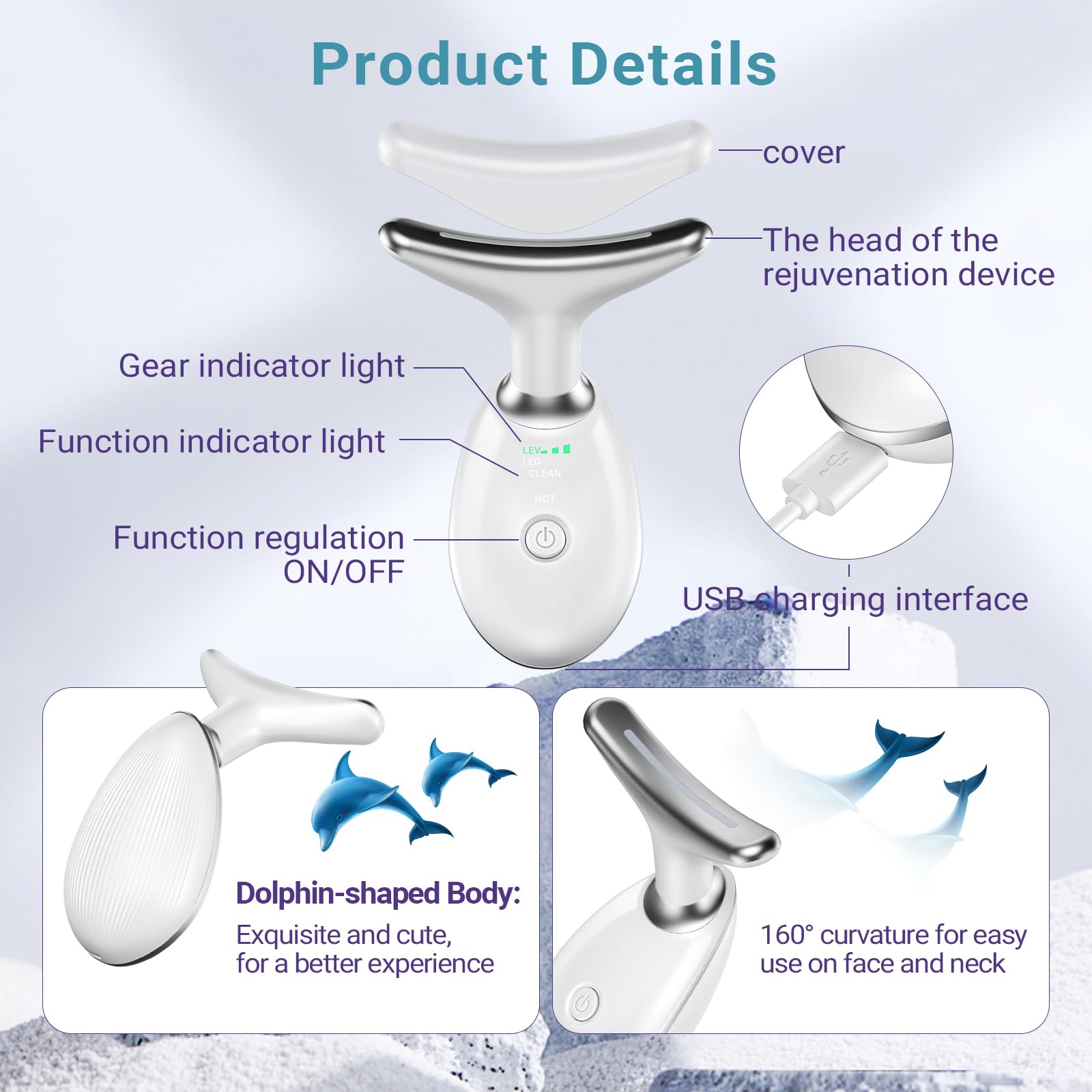 Aubiu Neck Face Massager, Face Sculpting Tool, 3 Modes and Vibration Facial Massager for Double Chin Wrinkle, Daily Home Use
