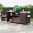 thumbnail image 1 of Dark Brown Solid Wood Outdoor Kitchen Island Cart - Compatible with Big Green Egg & More, 1 of 8