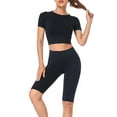 thumbnail image 5 of Hpapadks Workout Sets for Women 2 Piece Outdoor Running Fitness Wear Tight Quick Dry Short Sleeve Solid Crop Tops Shorts Yoga Set Yoga Outfits for Women Black L, 5 of 5