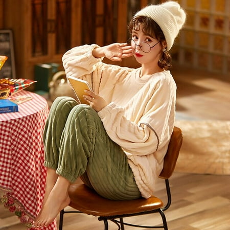 

CoCopeaunt Autumn Winter Women Pyjamas Sets pajamas Sleepwear Suit Thick Warm Coral Flannel nightgown Female solid color Pijama Mujer