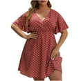 thumbnail image 2 of Aloohaidyvio Dresses Plus Size,Women Plus Size Summer Casual Short Sleeve V Neck Printed Sleeve Dresses Loose Dress, 2 of 6
