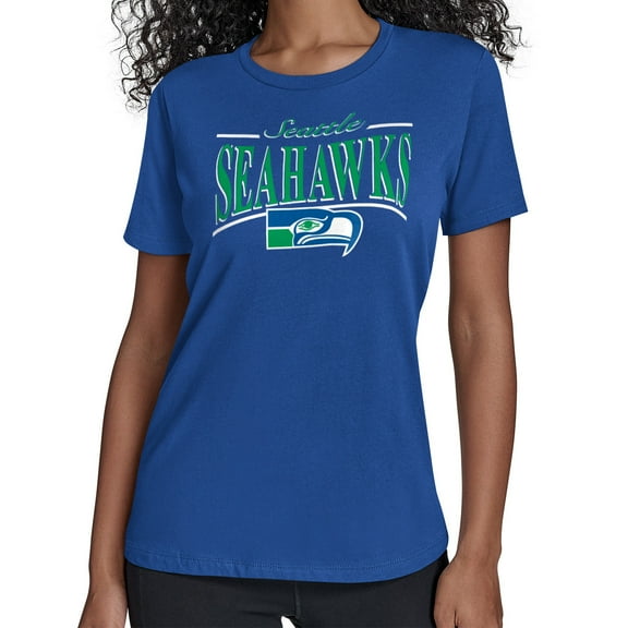 Women's Starter Royal Seattle Seahawks Throwback Arch Stripe T-Shirt