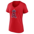 thumbnail image 2 of Women's Red Los Angeles Angels Team Color Primary Logo V-Neck T-Shirt, 2 of 3