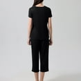thumbnail image 4 of Diufon 2pc Pjs Sets for Women V Neck Short Sleeve Tops Solid Color Capris Pants Loungewear Sets, 4 of 7