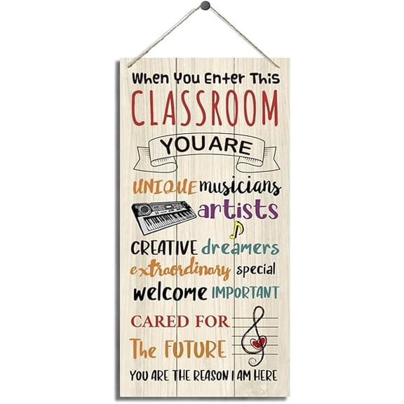 Classroom Decor Signs Decorative Wood Hanging Wood Plaque Rustic Door Sign Classroom Wall Decor Art Music Classroom Decoration Appreciation Gift For Music Teacher When You Enter This Classroom A