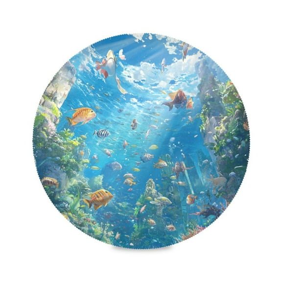 WOBOGO Undersea World Round Placemats Set of 6 Heat Resistant Washable Kitchen Table Decorations 15.4in