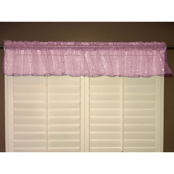 sheer organza window valance 58 wide light pink with silver stars