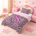 thumbnail image 2 of meiyoeat Glitter Leopard Print Letter S Twin Comforter Sets, Girls Teens, Pink Sparkle Monogrammed Bedding Set, Pink Reversible 2 Pieces, 1 Comforter and 1 Pillowcase, 2 of 6