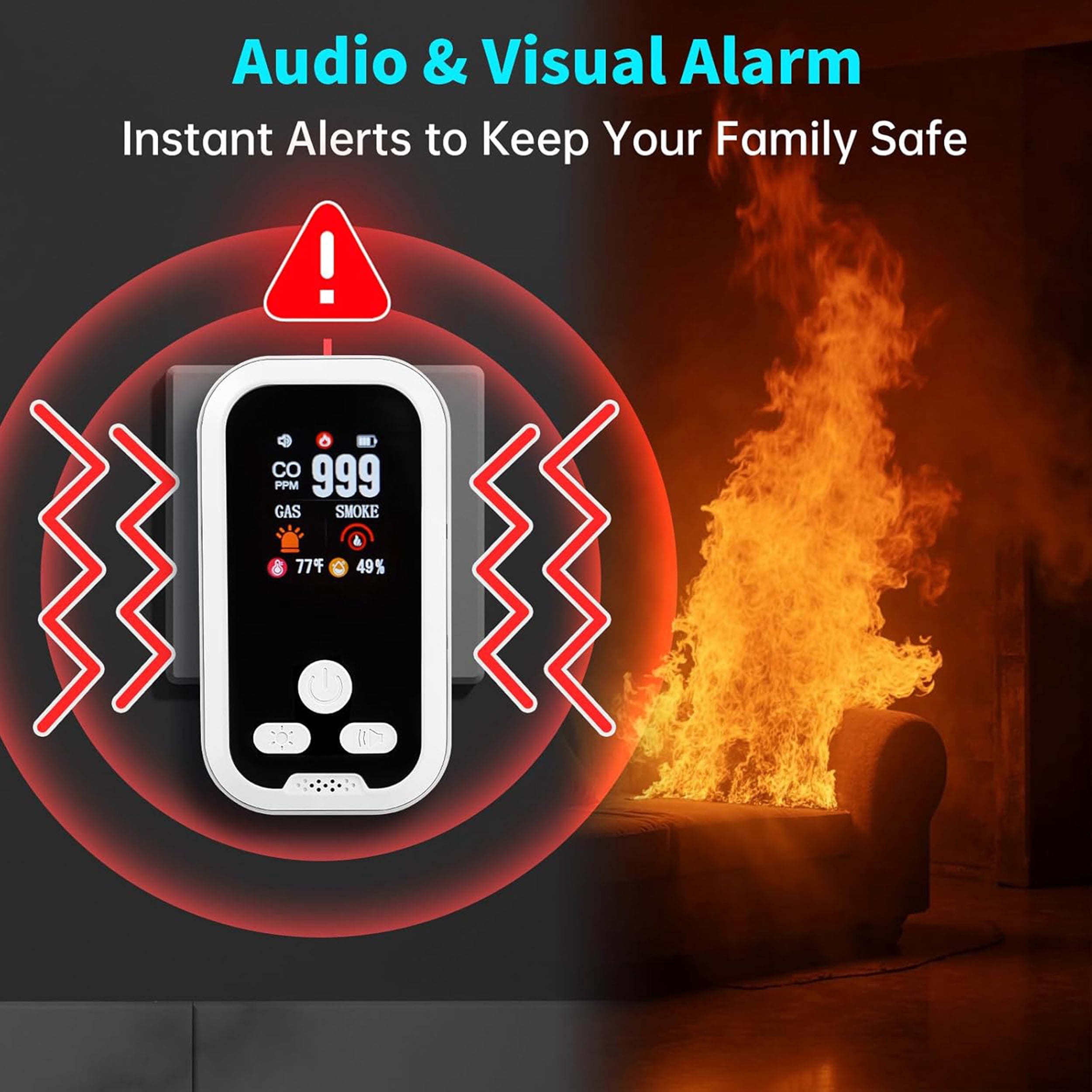 5 in 1 Plug in Carbon and Gas Alarm with HD Screen