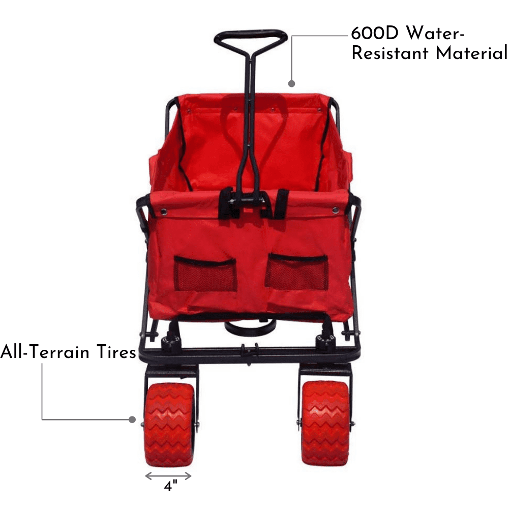 Impact Canopy Folding Utility Wagon, Collapsible, All Terrain Beach Wagon, Red