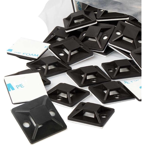 BDKWID-Zip Tie Mounts - Small Cable Tie Adhesive Mount, 1in/25mm black 100PCS. Wires Zip Tie Adhesive-backed anchors perfect for Pedal Board Cable Management Indoor