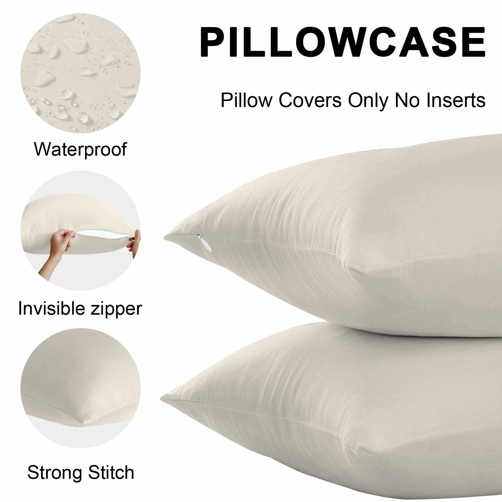 Cream Throw Pillow Covers 20x20 Inch Set of 2, Farmhouse Solid Beige Color Modern Art Waterproof Outdoor Pillow Covers, Decorative Cushion Pillowcases for Couch, Sofa, Bed, Garden, Patio