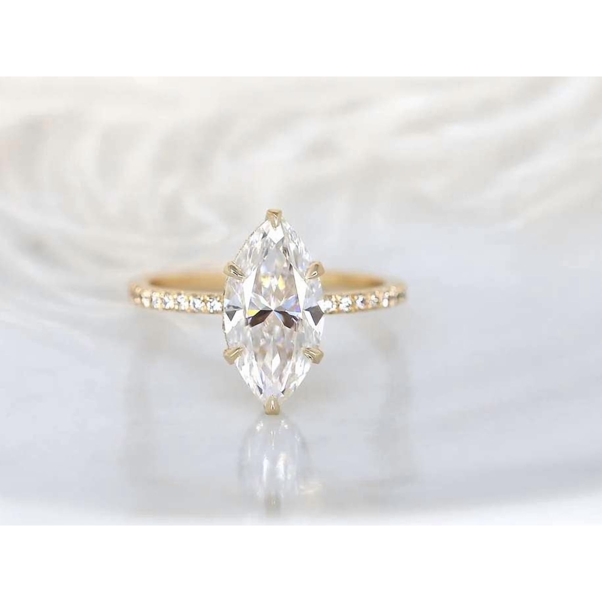 vylahjewellery 14K Rose Gold Halo Engagement Ring 2 Ct Marquise Cut Diamond Ring Comfort Fit Ring Bridal Set Cluster Ring for Women