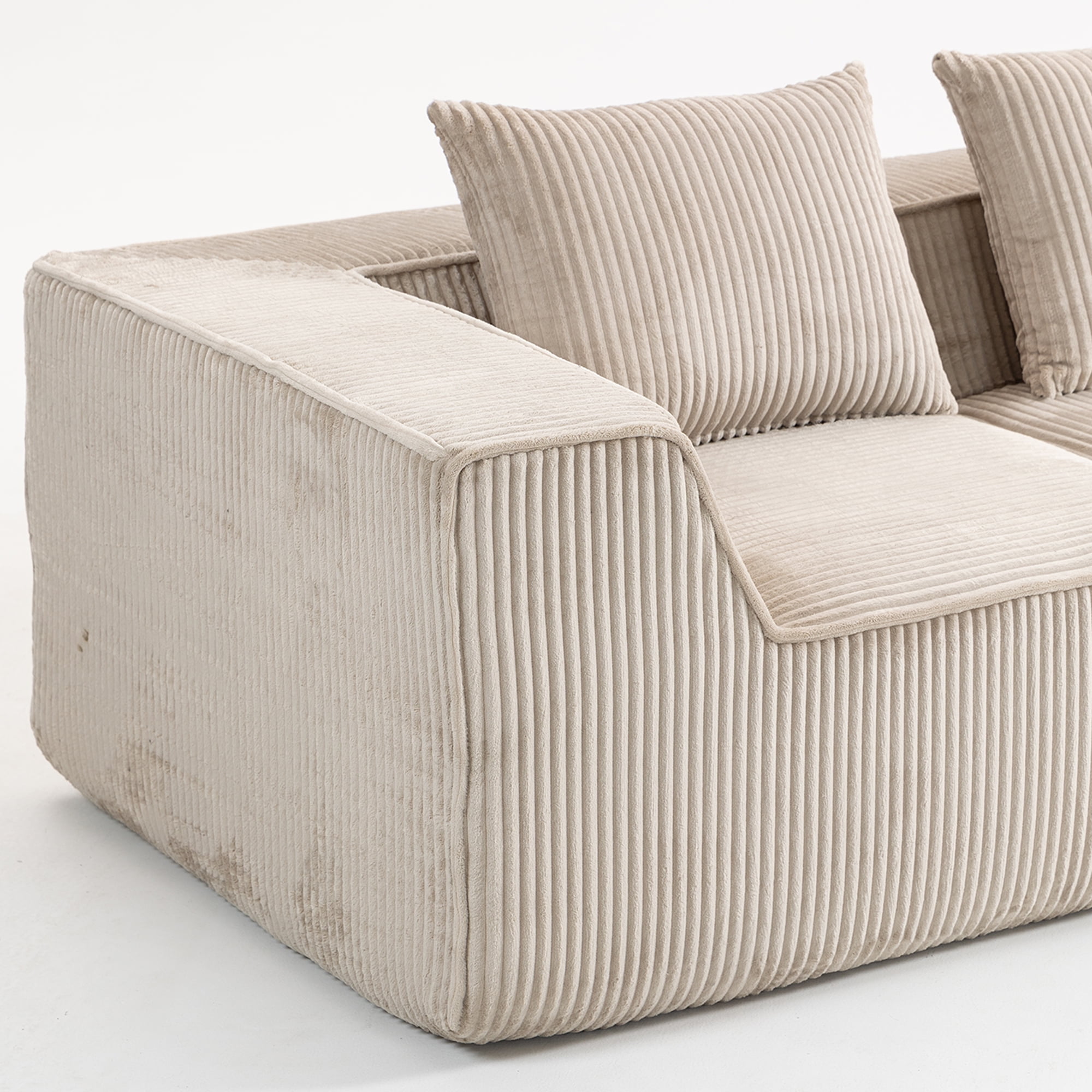 Demi Bonn 111" Modular Sectional Sofa Couchesk, Corduroy 3 Seat Couch Memory Foam Couches for Living Room, Cloud Couch, Beige