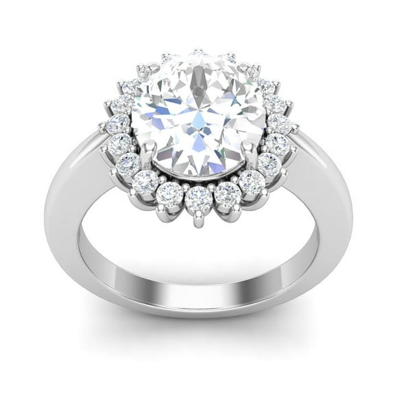 Mooneye 2.50 CT Moissanite Oval Engagement Halo Platinum Over 925 Sterling Silver Ring, VVS1 Clarity