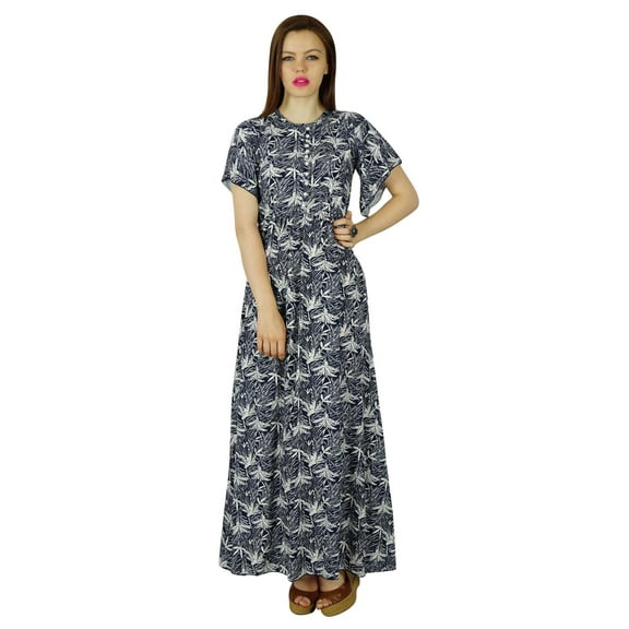 Bimba Women Long Maxi Dress Frilled Sleeve Rayon Gown Summer Clothing