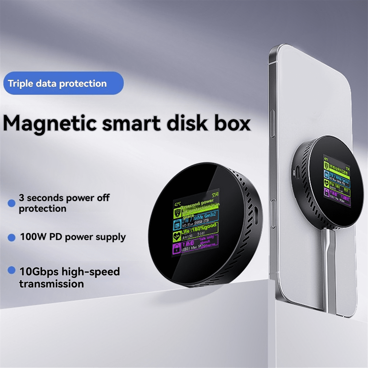 M.2 NVMe SSD Enclosure Magnetic Design 10Gbps Data Transfer 3s Power Protection 2TB Expanses PD Charging 100W