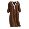 thumbnail image 4 of Lnmiateer Women Relaxed Midi Dress Deep V‑Neck 3/4 Rolled Sleeve Crochet Trim With Pockets Beach Vacation Going‑Out Outfit, 4 of 6
