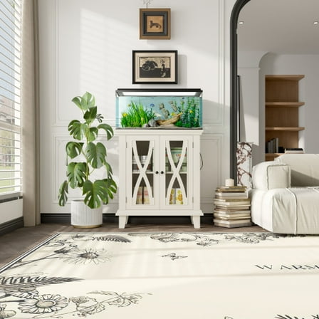 YINGYING 20 Gallon Fish Tank Stand, Wooden Aquarium Stand with Power Outlets (4 AC 2 USB), Farmhouse Decorative Terrarium Stand Furniture with Adjustable Shelves for Home Office