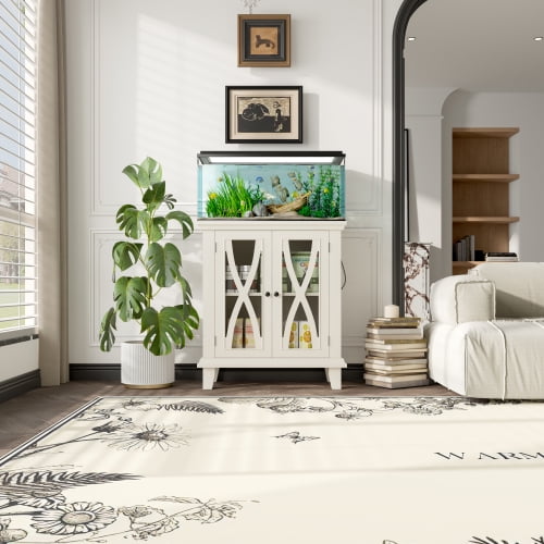 YINGYING 20 Gallon Fish Tank Stand, Wooden Aquarium Stand with Power Outlets (4 AC 2 USB), Farmhouse Decorative Terrarium Stand Furniture with Adjustable Shelves for Home Office