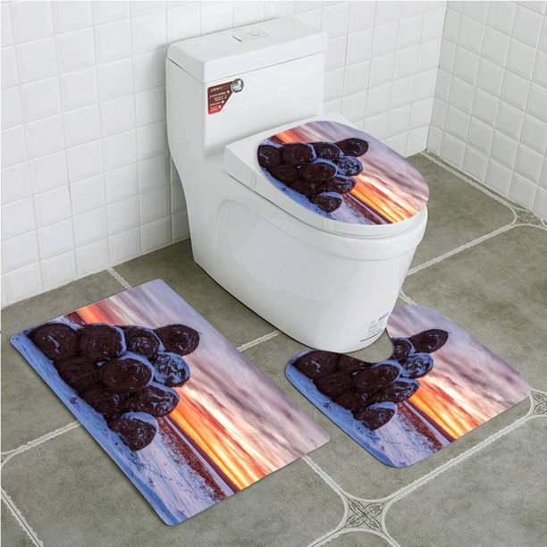 ABPHQTO Paisaje invernal con fardos de paja cubiertos de nieve en el campo al atardecer Juego de alfombras de baño de 3 piezas Alfombra de baño Alfombra de contorno y tapa de inodoro ABPHQTO Cont-CHAPPLE-22254