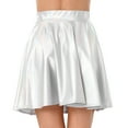 thumbnail image 4 of Alvivi Women's Glossy Metallic Flared Pleated A-Line Mini Skater Skirt Dance Wear Holographic Skirts Silver A L, 4 of 5