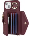 thumbnail image 6 of for iPhone 13 Case Wallet with Strap for Women - Crossbody Lanyard,Zipper Pocket,Credit Card Holder,Ring Stand - RFID Blocking Phone Wallet Case for iPhone 13(6.1 inch,Wine Red), 6 of 9