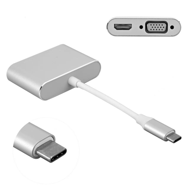USB C to HD Multimedia Interface VGA Adapter 4K Aluminum Hub, 2 in 1 Multi Port Dongle for Laptop Monitor Projector, Compatible with MacBook Pro,Air, XPS, Tablet, Phone