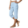 thumbnail image 2 of Cotton Linen Capri Pants for Women Linen Drawstring Elastic Waist Relaxed Fit Casual Cropped Trousers with Pockets, 2 of 7