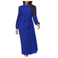 thumbnail image 1 of Yuyuzo Women Boho Dresses Long Sleeve Ruched Ruffle Flowy Hem Midi Dress Solid Color High Neck Belted Waist, 1 of 6