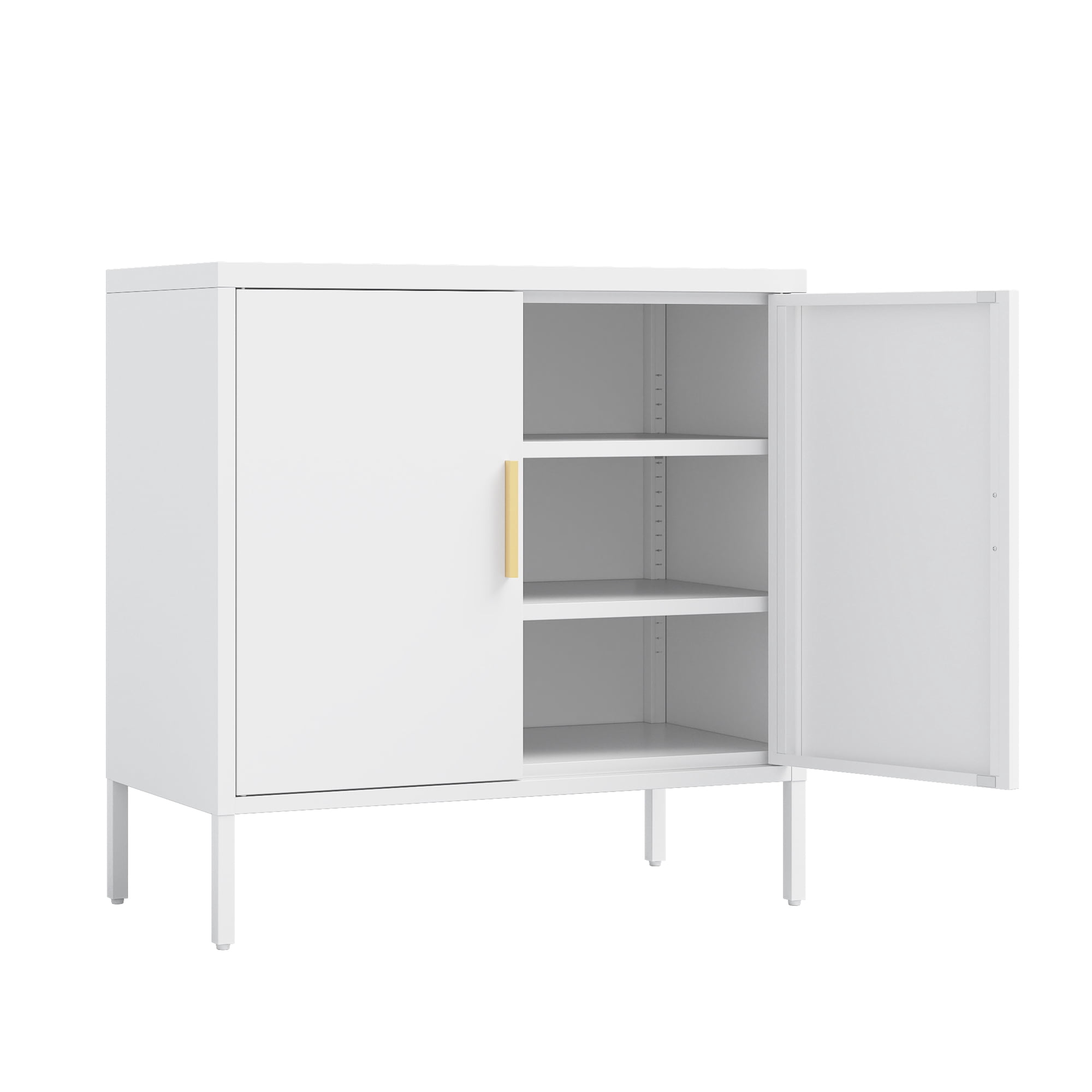 GUTALOR Metal Storage Cabinet with 2 Doors and 2 Adjustable Shelves, Steel Lockable Garage Storage Cabinet, Metal File Cabinet for Home Office School Gym, White