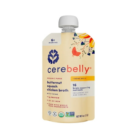 Cerebelly Stage 2 Baby Food Pouch, Organic Butternut Squash & Chicken Broth, 4 oz