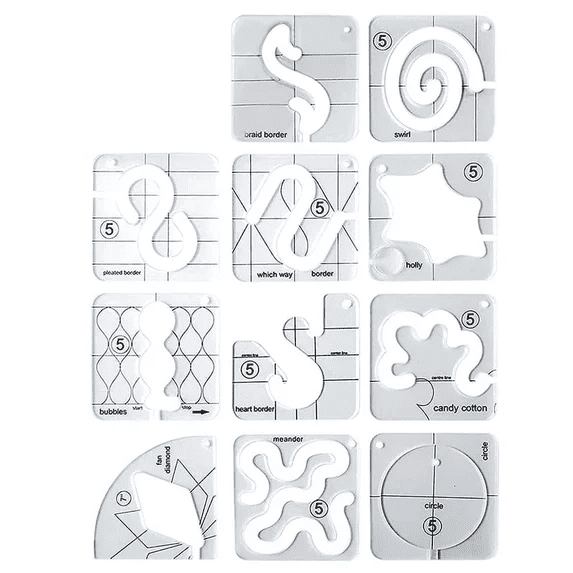 Vruelia 11PCS Free-Motion Quilting Template Set-Sewing Ruler & Clear Acrylic Ruler & Ironing Ruler for DIY Machine Quilting