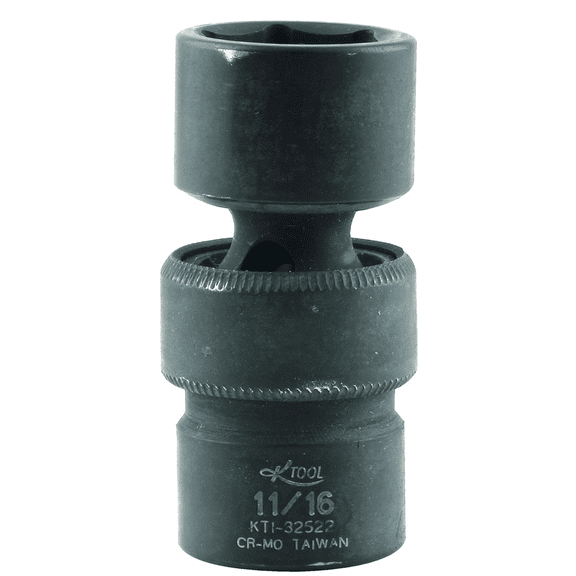 K-Tool 32522 11/16 x 3/8" Drive 6pt Fractional SAE Short Impact Flex Socket