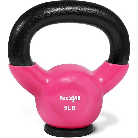 Yes4All 5lb Vinyl Coated / PVC Kettlebell with Rubber Base, Pink, Single