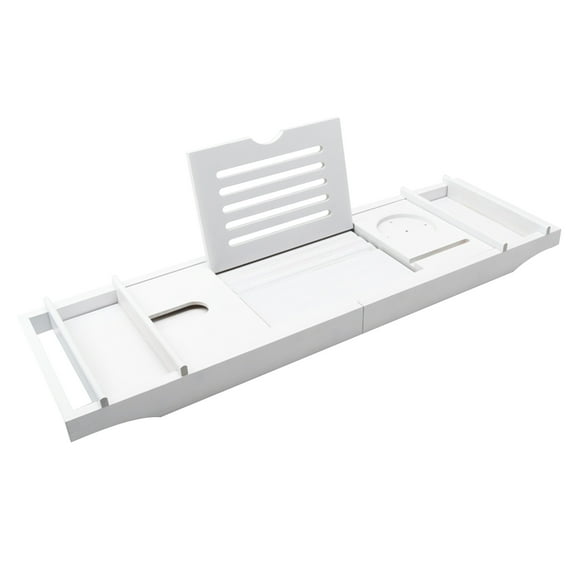 CACAGOO Bathtub Caddy Tray Adjustable Bamboo Spa Bathtub Caddy Organizer Book Wine Glass Holder Tablet or Smartphone Bracket Bath Organizer Nonslip Bottom Extendable Sides