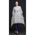 thumbnail image 5 of Bimba Blue Geometric Shibori Printed Tops For Women Asymmetric Kurti Summer Dress For Girls Small, 5 of 6