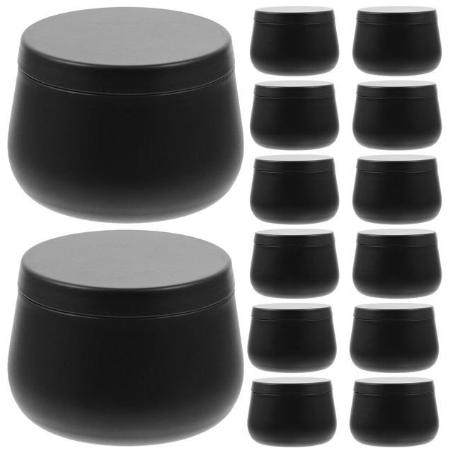Tarro redondo sellado de 4 oz para velas de té y caramelos, 24 envases de bálsamo labial, velas negras, latas, caja pequeña para bodas