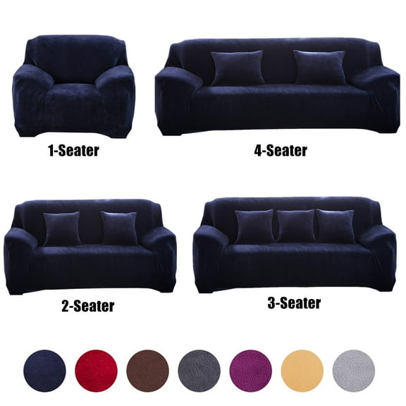 CJC Sofa Cover Plush Stretch 1 2 3 4 Seater Sofa Slipcover Chair Loveseat Couch Cover Furniture Protector Cover with 1 Pillowcase (1 Seater, Navy Blue)
