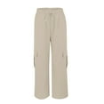 thumbnail image 4 of IDALL Shorts for Women Linen Shorts Womens Shorts Casual Womens Elastic Waist Pockets Straight Casual Pants Loose Cargo Long Trousers Cotton Shorts High Waisted Shorts Women Beige L, 4 of 9