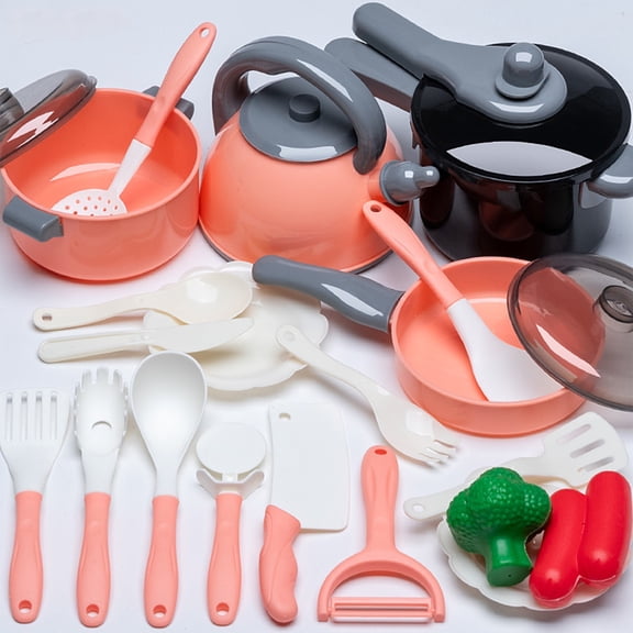 Kids Pretend Play Kitchen Cookware Set with Cutting Play Food, Little Chef Cooking Role Play Toy, Top Christmas Birthday Holiday Gift, Educational Fine Motor Toy for Toddler Boys Girls Age 3 