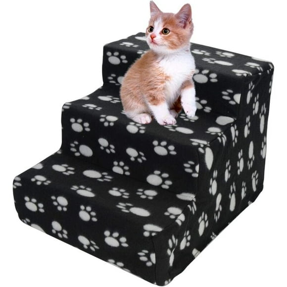 Dog Stairs, Pet Stairs, 3 Steps, Plush Cover, Cat Stairs, Dogs, Cats, Pets, Non-Slip Bed Ladder, Stair Climber Assistant, a