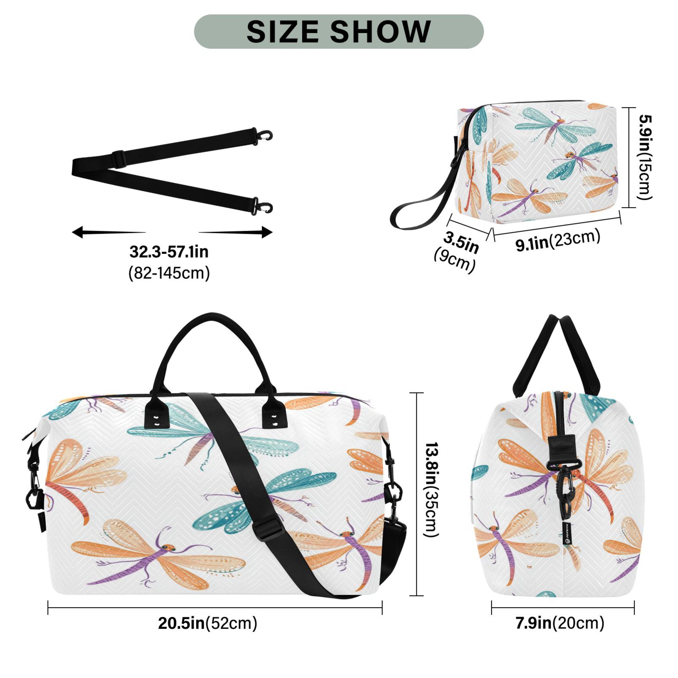 Travel Duffel Luggage Bag Sports Duffle Bag Gym Bag with Zipper Cartoon Dragonflies Pattern