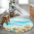 thumbnail image 4 of Ocean Beach Round Living Room Rugs 4 ft, Gradient Blue Ocean Yellow Sea Star Shell Beach Washable Area Rug with Non-Slip Sturdy Edge Binding Round Carpet for Entryway Kitchen Bedroom Bathroom, 4 of 9